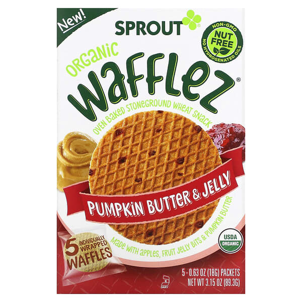 Sprout Organics, Wafflez® 南瓜黃油啫喱，5 袋裝，0.63 盎司（18 克）