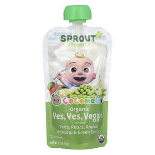 Sprout Organics, Cocomelon, Organic Yes, Yes, Veggie with Fruit, 8 Months and Up, Pea, Pears, Apples, Banana & Green Beans, 3.5 oz (99 g)