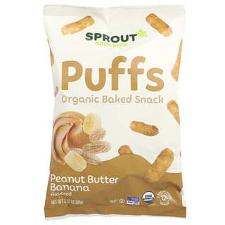 Sprout Organics, Puffs, Organic Baked Snack, 12 Months+, Peanut Butter Banana, 2.12 oz (60 g)