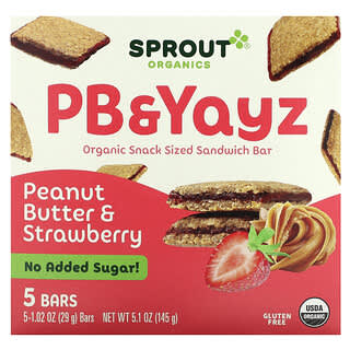 Sprout Organics, PB & Yayz, Organic Snack Sized Sandwich Bar, Peanut Butter & Strawberry, 5 Bars, 1.02 oz (29 g) Each