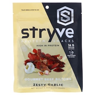 Stryve Foods, Protein Snacks, Gourmet Beef Biltong, Zesty Garlic, 4 oz (113 g)