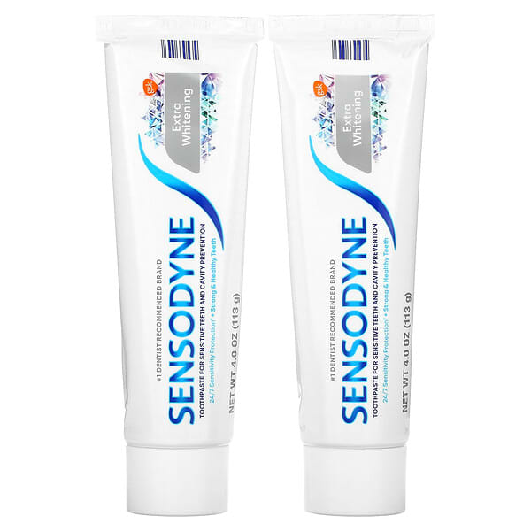 Sensodyne, フッ化物配合エキストラホワイトニング歯磨き粉、ツインパック、2本、各113g（4オンス）