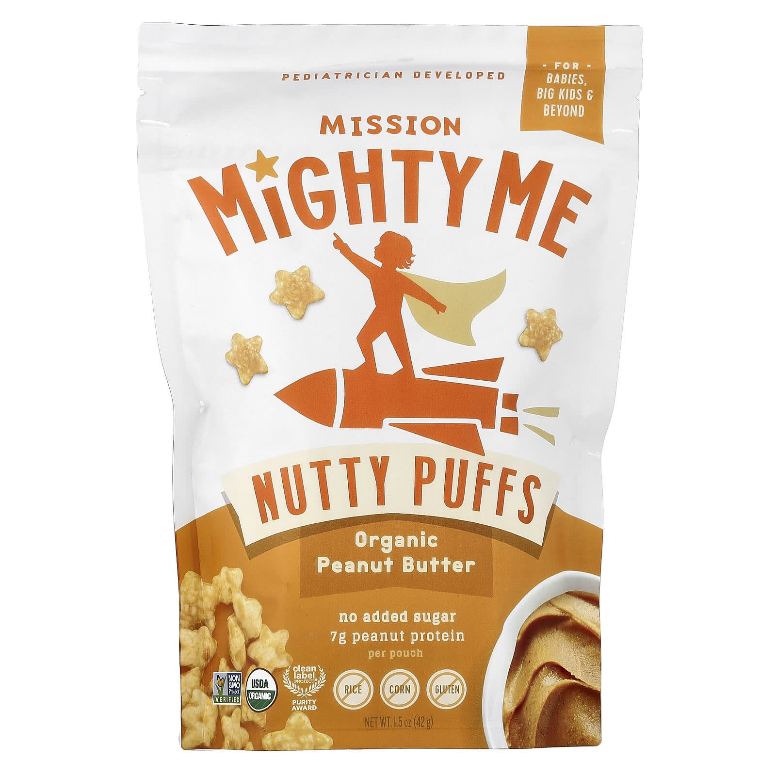 Mission MightyMe, Nutty Puffs, органическая арахисовая паста, 42 г (1,5 унции)