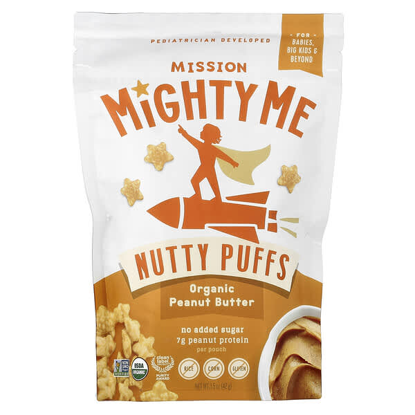 Mission MightyMe, 너티 퍼프, 유기농 땅콩 버터, 42g(1.5oz)