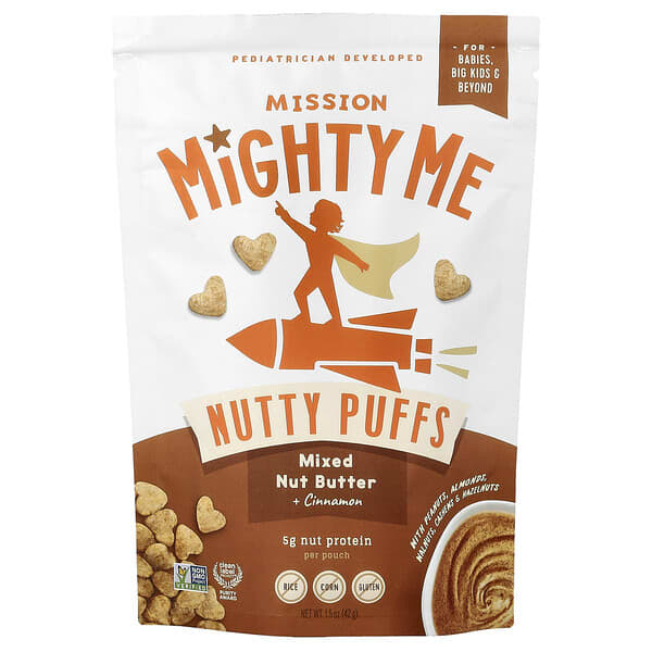 Mission MightyMe, 너티 퍼프, 혼합 너트 버터 + 시나몬, , 42g(1.5oz)