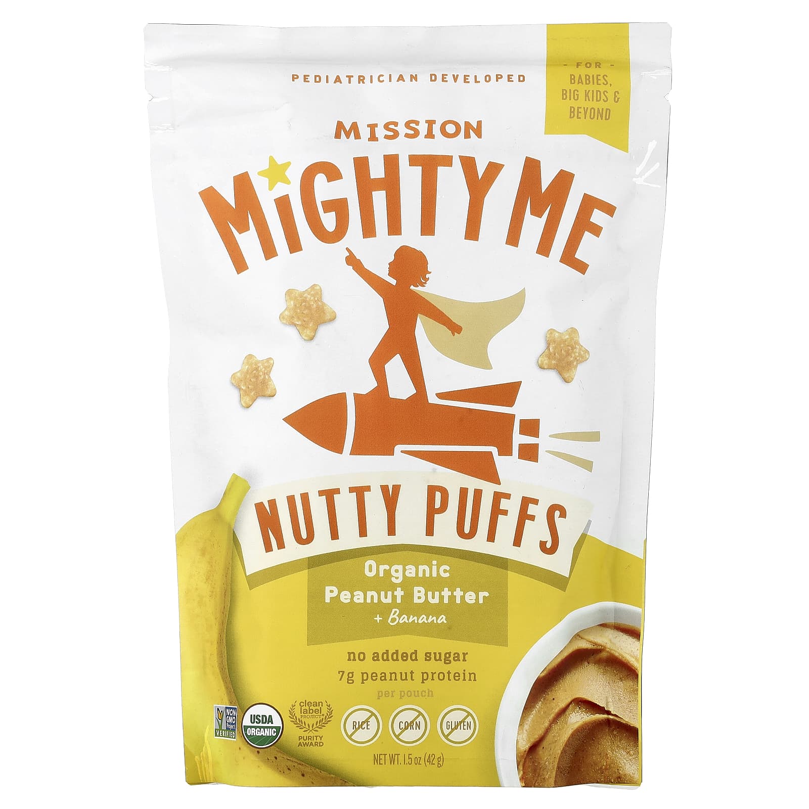 Mission MightyMe, Nutty Puffs, органическая арахисовая паста и банан, 42 г (1,5 унции)