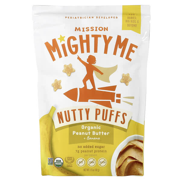Mission MightyMe, 너티 퍼프, 유기농 땅콩 버터 + 바나나, , 42g(1.5oz)