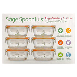 Sage Spoonfuls, Totes de vidrio resistente, paquete de 6, 120 ml (4 oz) cada uno