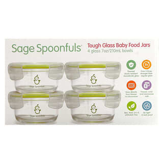 Sage Spoonfuls, Tough Glass Baby Food Jars, 4 Pack, 7 oz (210 ml) Each
