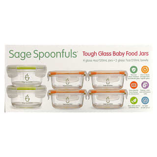 Sage Spoonfuls, Tough Glass Baby Food Jars, Combo Pack, 6 Pack