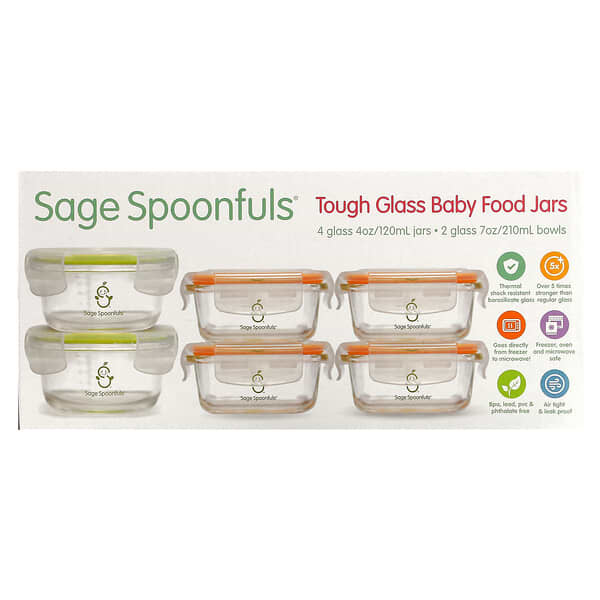 Sage Spoonfuls, Tough Glass Combo Pack, 6 Pack