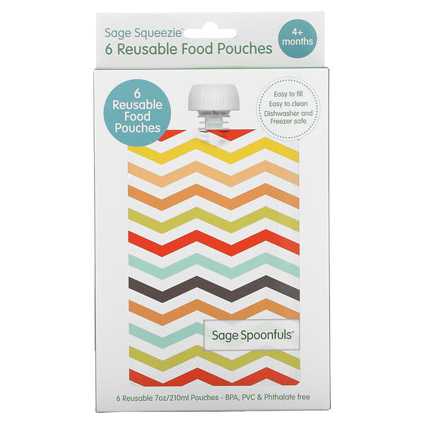 Sage Spoonfuls, Wiederverwendbare Lebensmittelbeutel, 4+ Monate, 6er-Pack