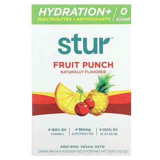 Stur, 补水 + 电解质 + 抗氧混合饮品，混合水果味，8 条，每条 0.14 盎司（4 克）