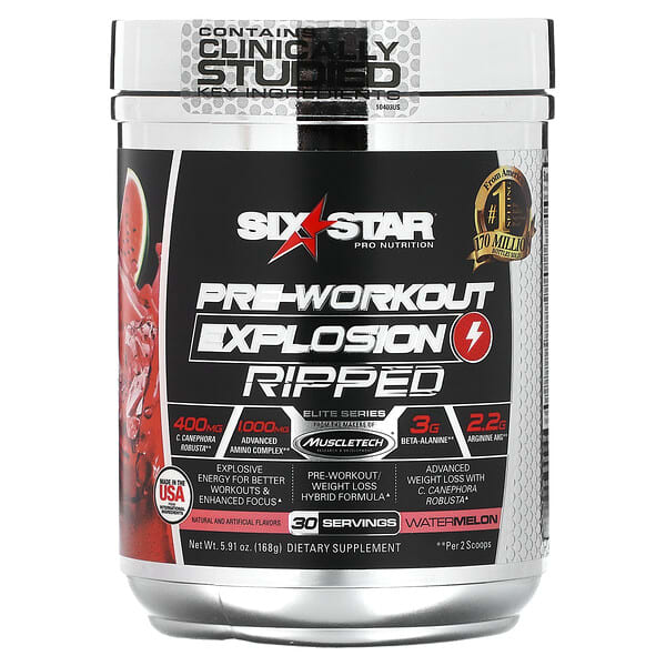 Six Star‏, Pre-Workout Explosion Ripped, תוסף לפני אימון, בטעם אבטיח, 168 גרם (5.91 אונקיות)