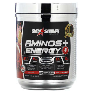Six Star, Elite Series, Aminos + Energy, Punch aux fruits, 207 g