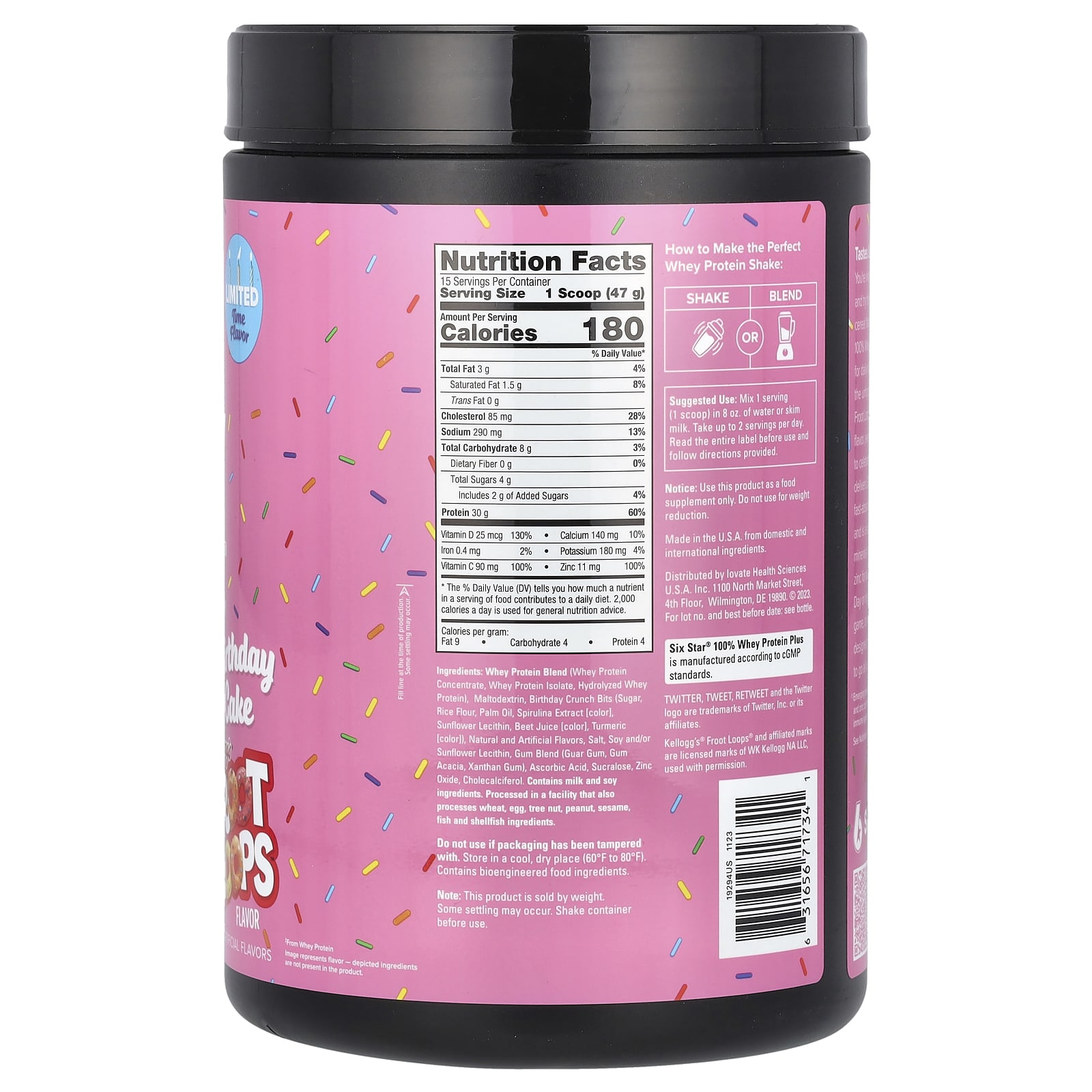 Sixstar 100 Whey Protein Plus Birthday Cake Kelloggs Froot Loops 155 Lbs 705 G 9662