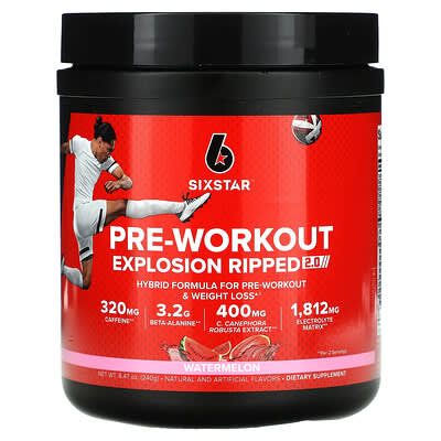 SIXSTAR, Pre-Workout Explosion Ripped 2.0 Formula, Watermelon Flavor, 8.47 oz (240 g)