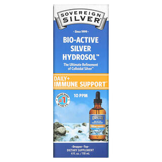 Sovereign Silver, قطارة Bio-Active Silver Hydrosol، استخدام يومي + دعم المناعة، 10 جزء في المليون، 4 أونصة سائلة (118 مل)