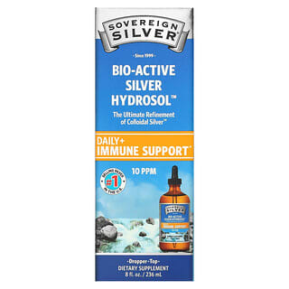 Sovereign Silver, قطارة Bio-Active Silver Hydrosol، استخدام يومي + دعم المناعة، 10 أجزاء في المليون، 8 أونصة سائلة (236 مل)