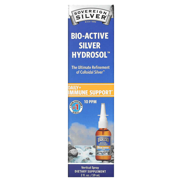 Sovereign Silver‏, Bio-Active Silver Hydrosol، بخاخ عمودي، 10 جزء في المليون، 2 أونصة سائلة (59 مل)