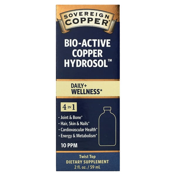 Sovereign Silver, Bio-Active Copper Hydrosol（バイオアクティブ銅ヒドロゾル）、10PPM、59ml（2液量オンス）