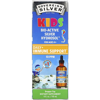 Sovereign Silver, Bio-Active Silver Hydrosol، للأطفال، قطرات لدعم المناعة اليومي، 10 أجزاء في المليون، 4 أونصة سائلة (118 مل)