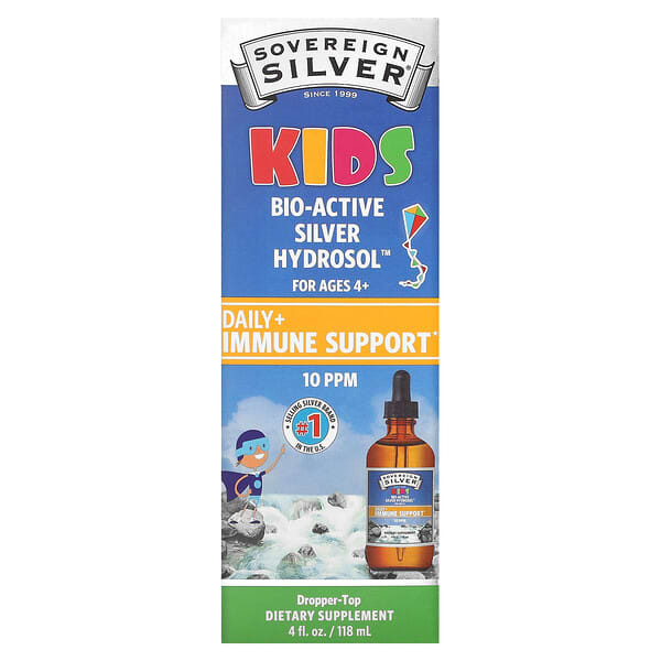 Sovereign Silver, 子ども用Bio-Active Silver Hydrosol（バイオアクティブシルバーハイドロソル）、毎日の健康サポート、4歳以上、10ppm、118ml（4液量オンス）