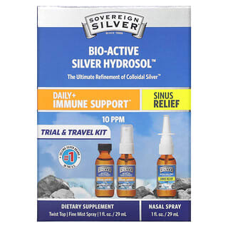 Sovereign Silver, Bio-Active Silver Hydrosol, Daily + Immune Support, Trial & Travel Kit, 10 PPM, 3 Piece Kit, 1 fl oz (29 ml) Each