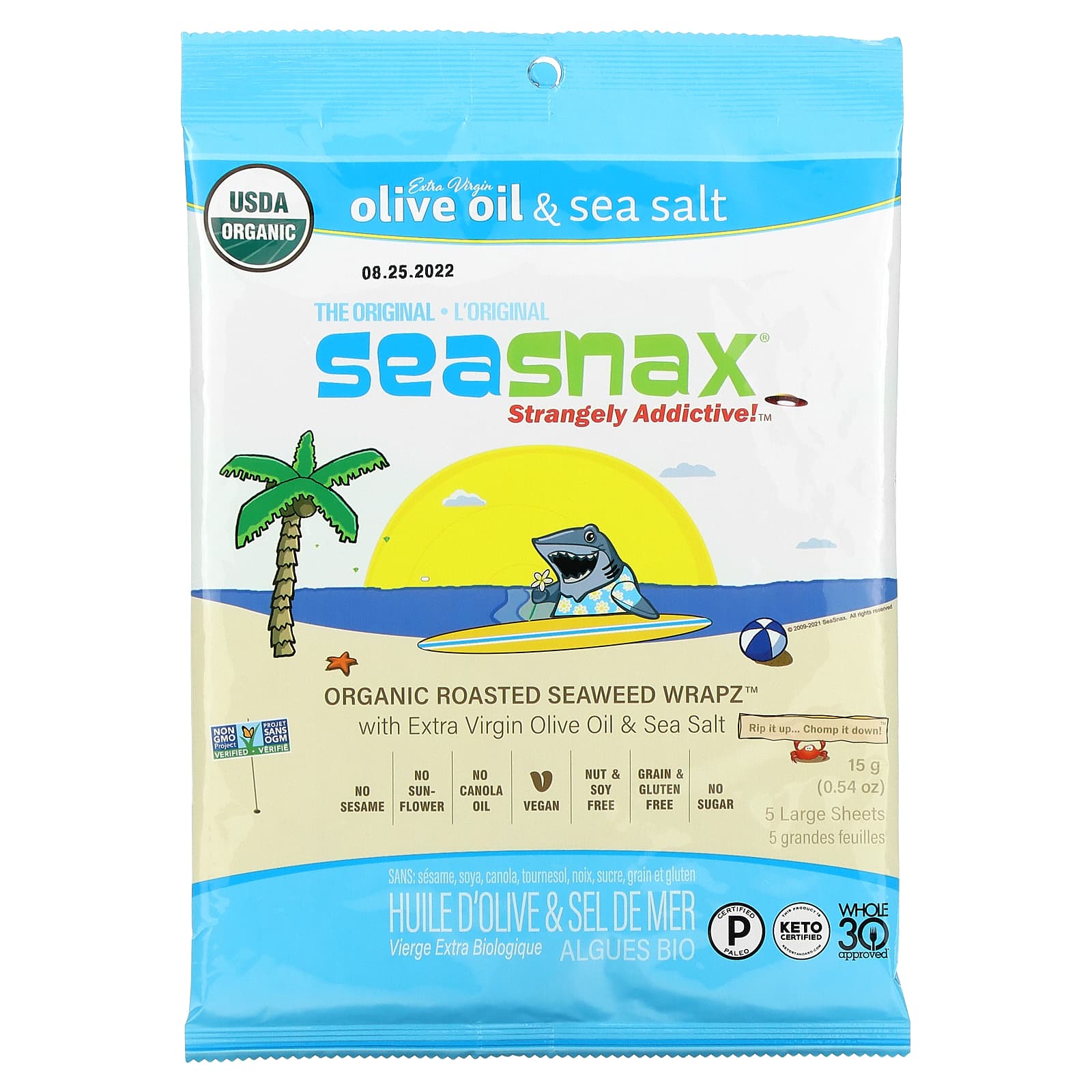 Seasnax Organic Roasted Seaweed Wrapz Original 20 Large Sheets 216