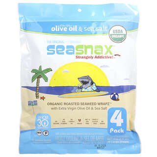 SeaSnax, Envoltura de algas tostadas orgánicas, Wrapz™, Aceite de oliva y sal marina, 20 láminas grandes, 60 g (2,16 oz)