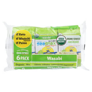 SeaSnax, Organic Seaweed, Wasabi, 6 Pack, 0.18 oz (5 g) Each