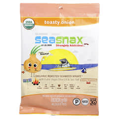 SeaSnax, Organic Roasted Seaweed Wrapz with Extra Virgin Olive Oil & Sea Salt, Toasty Onion, 5 Large Sheets, 0.54 oz (15 g)