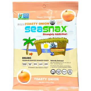 SeaSnax, Bocadillo de algas marinas tostadas orgánicas prémium, Cebolla tostada, 15 g (0,54 oz)