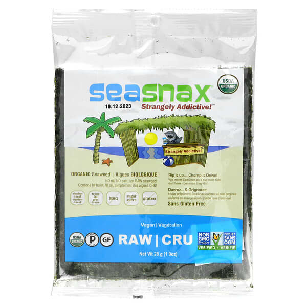 SeaSnax‏, أعشاب بحر عضوية خام، 1.0 أوقية (28 غرام)