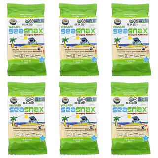 SeaSnax, Grab & Go, Premium Roasted Seaweed Snack, Wasabi, 6 Pack, 0.18 oz (5 g) Each