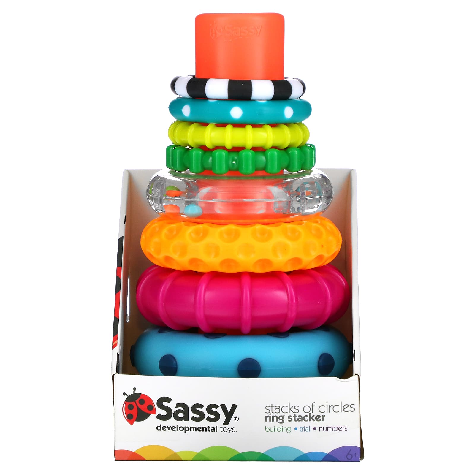 Sassy Stacks of Circles Stacking Ring Stem Learning Toy 9piece Set Age 6 Months for sale online 