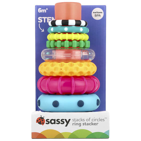 Sassy, Stack of Circles™, Apilador de anillos, Bebés de 6 meses en adelante, Set de 10 piezas