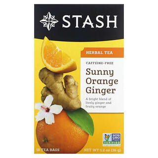 Stash Tea‏, תה צמחים, Sunny Orange Ginger, נטול קפאין, 18 שקיקי תה, 1.2 אונקיות (36 גרם)