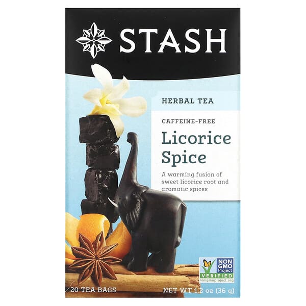 Stash Tea‏, תה צמחים, ליקוריץ, נטול קפאין, 20 שקיקי תה, 1.2 אונקיות (36 גרם)