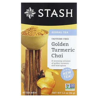 Stash Tea, Herbal Tea, Golden Turmeric Chai, Caffeine-Free, 18 Tea Bags, 1.2 oz (36 g)