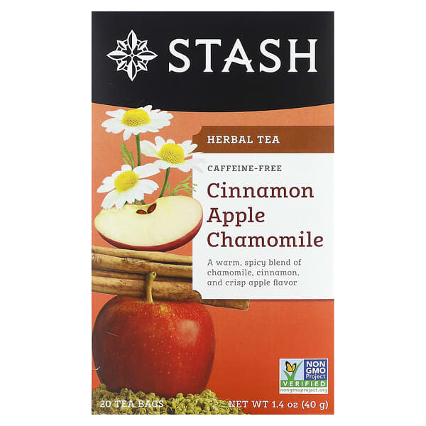 Stash Tea, 草本茶，肉桂蘋果洋甘菊，不含咖啡萃取，茶20包，1.4盎司（40克）