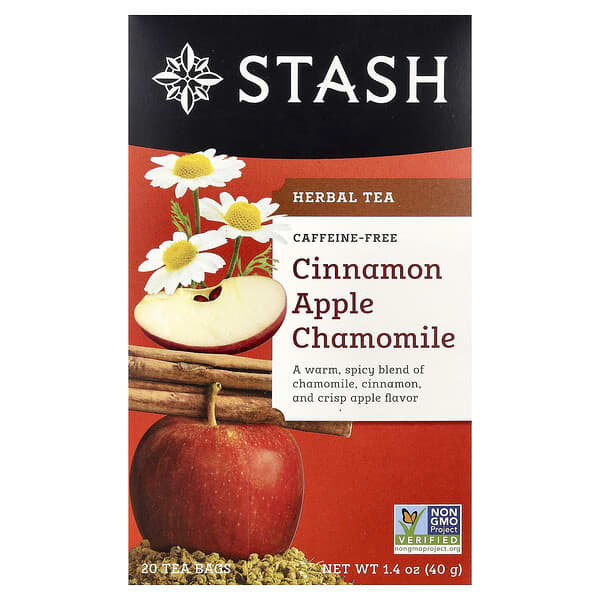 Stash Tea, 허브차, 시나몬 애플 카모마일, 카페인 무함유, 티백 20개, 40g(1.4oz)