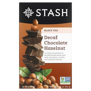 Stash Tea, Thé noir, Chocolat aux noisettes, Décaféiné, 18 sachets de thé, 36 g
