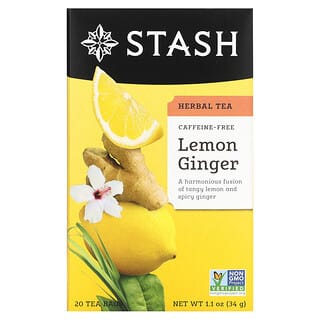 Stash Tea, Té de hierbas, Limón y jengibre, Sin cafeína, 20 bolsitas de té, 34 g (1,1 oz)