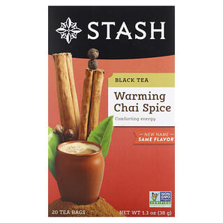 Stash Tea, Té negro, Especias chai para calentar, 20 bolsitas de té, 38 g (1,3 oz)