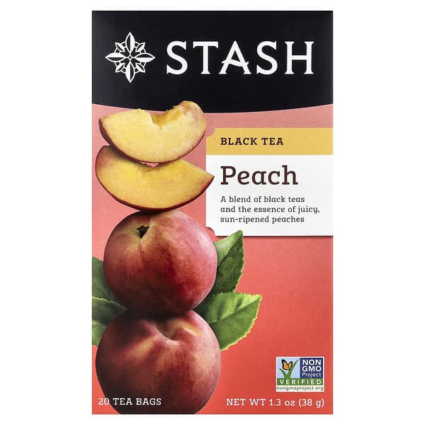 Stash Tea, 홍차, 복숭아, 티백 20개, 38g(1.3oz)