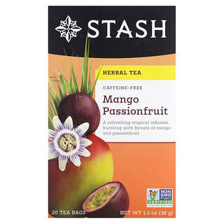 Stash Tea‏, תה צמחים, מנגו ופסיפלורה, נטול קפאין, 20 שקיקי תה, 1.3 אונקיות (38 גרם)