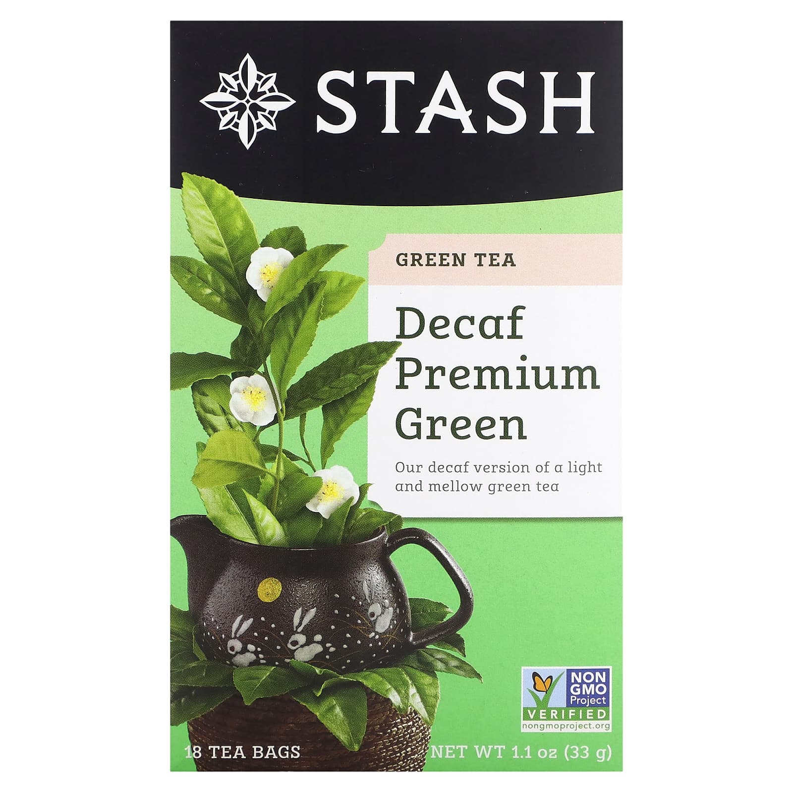 Stash Tea, Premium Green Tea, Decaf , 18 Tea Bags, 1.1 oz (33 g)