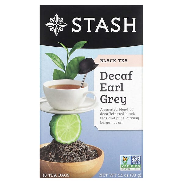 Stash Tea, Thé noir Earl Grey décaféiné, 18 sachets de thé, 33 g