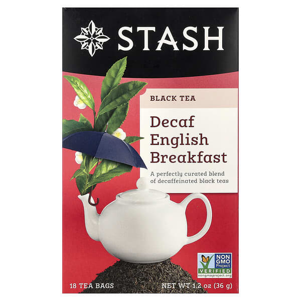 Stash Tea, 紅茶，脫因英式早餐茶，18 茶包，1.2 盎司（36 克）